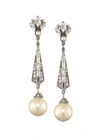 Silver Plated Swarovski Crystal And Pearl Studded Clip-ons Earrings