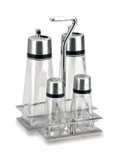 4-Piece Salt And Sauce Container With Base Silver/Clear/Black