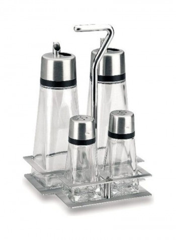 4-Piece Salt And Sauce Container With Base Silver/Clear/Black