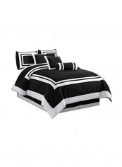 7-Pieces Square Pattern Hotel Bedding Comforter Set Polyester Black/White Queen