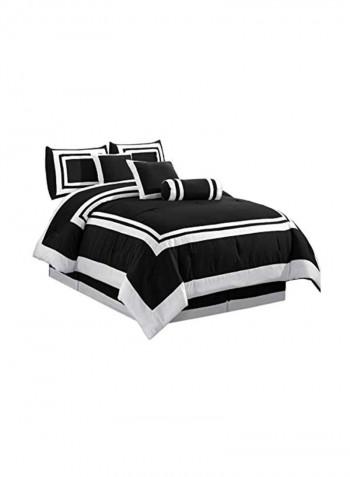 7-Pieces Square Pattern Hotel Bedding Comforter Set Polyester Black/White Queen
