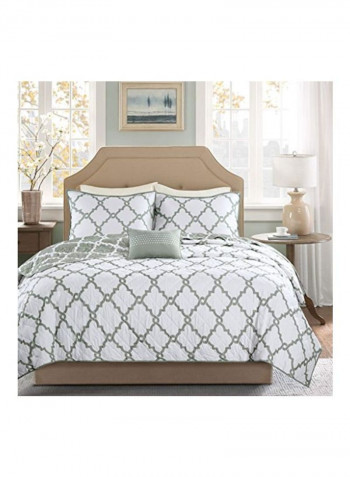 4-Piece Merritt Coverlet Set Polyester Grey/White Full/Queen