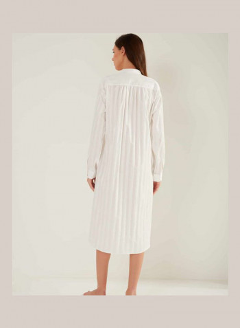 Mandarin Neck Casual Nightdress White