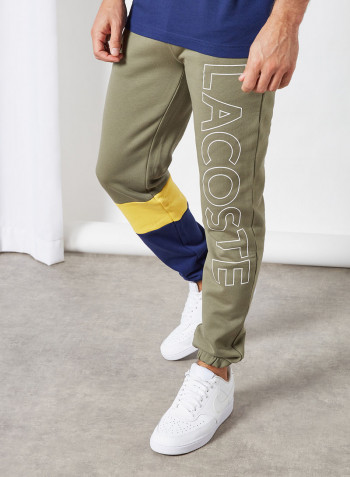 Colourblock Fleece Sweatpants Khaki Green/Yellow/Blue • XHR