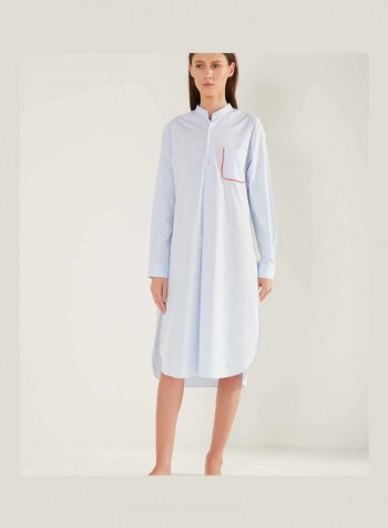 Mandarin Neck Casual Nightdress Blue