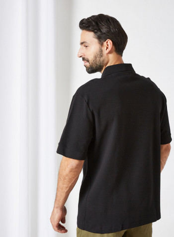 Loose Fit Cotton Piqué Polo Black/Black