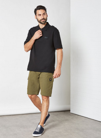 Loose Fit Cotton Piqué Polo Black/Black