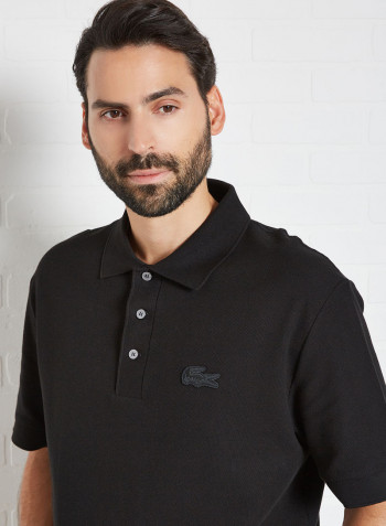 Loose Fit Cotton Piqué Polo Black/Black