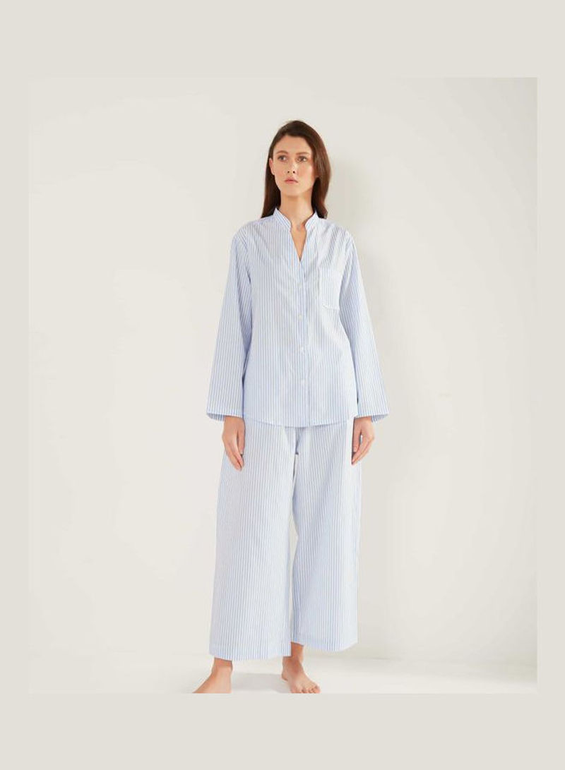 Casual Sleep Shirt And Pyjama Set Light Blue