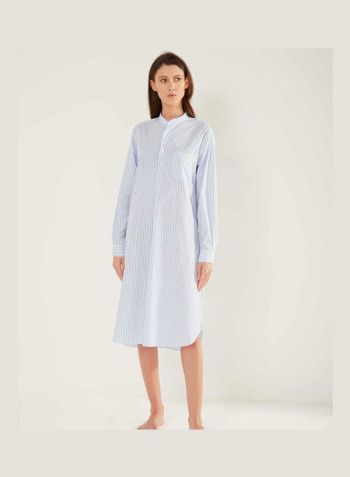 Mandarin Neck Casual Nightdress Light Blue