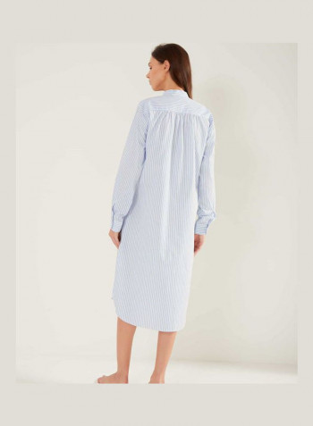 Mandarin Neck Casual Nightdress Light Blue