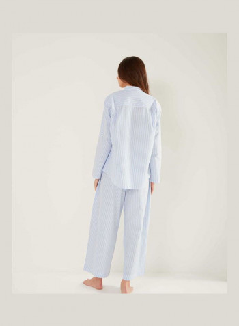 Casual Sleep Shirt And Pyjama Set Light Blue