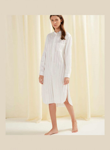 Mandarin Neck Casual Nightdress White