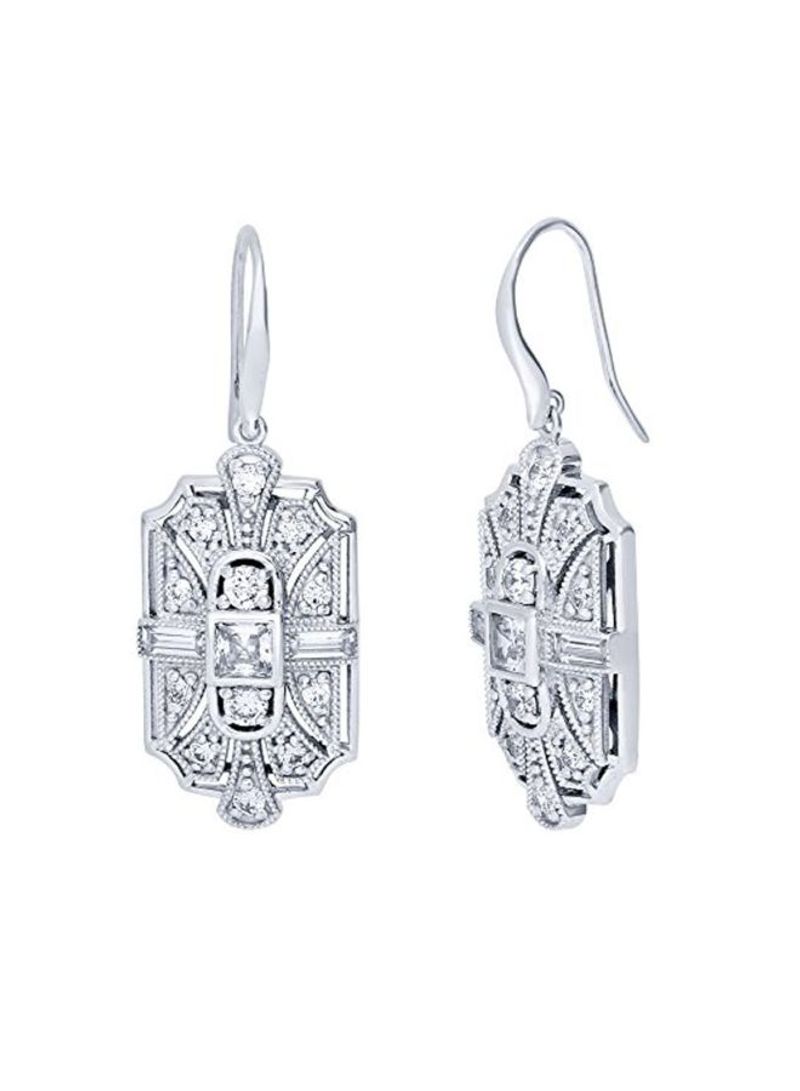 925 Sterling Silver Plated Cubic Zirconia Studded Dangle Earrings