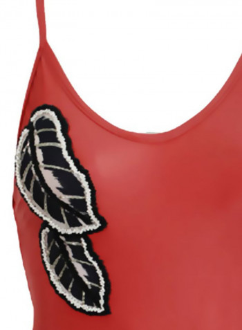 Leaf Embroidered Swimsuit Red/Black