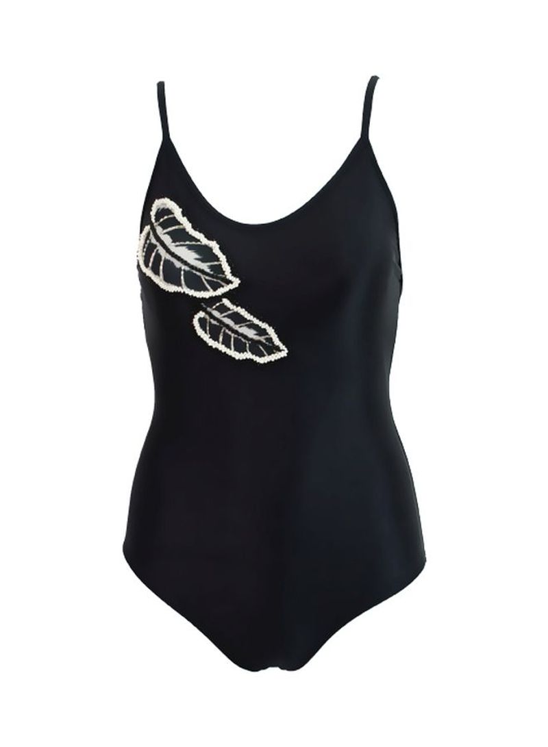 Leaf Embroidered Swimsuit Black/White
