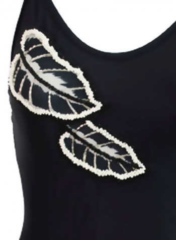 Leaf Embroidered Swimsuit Black/White