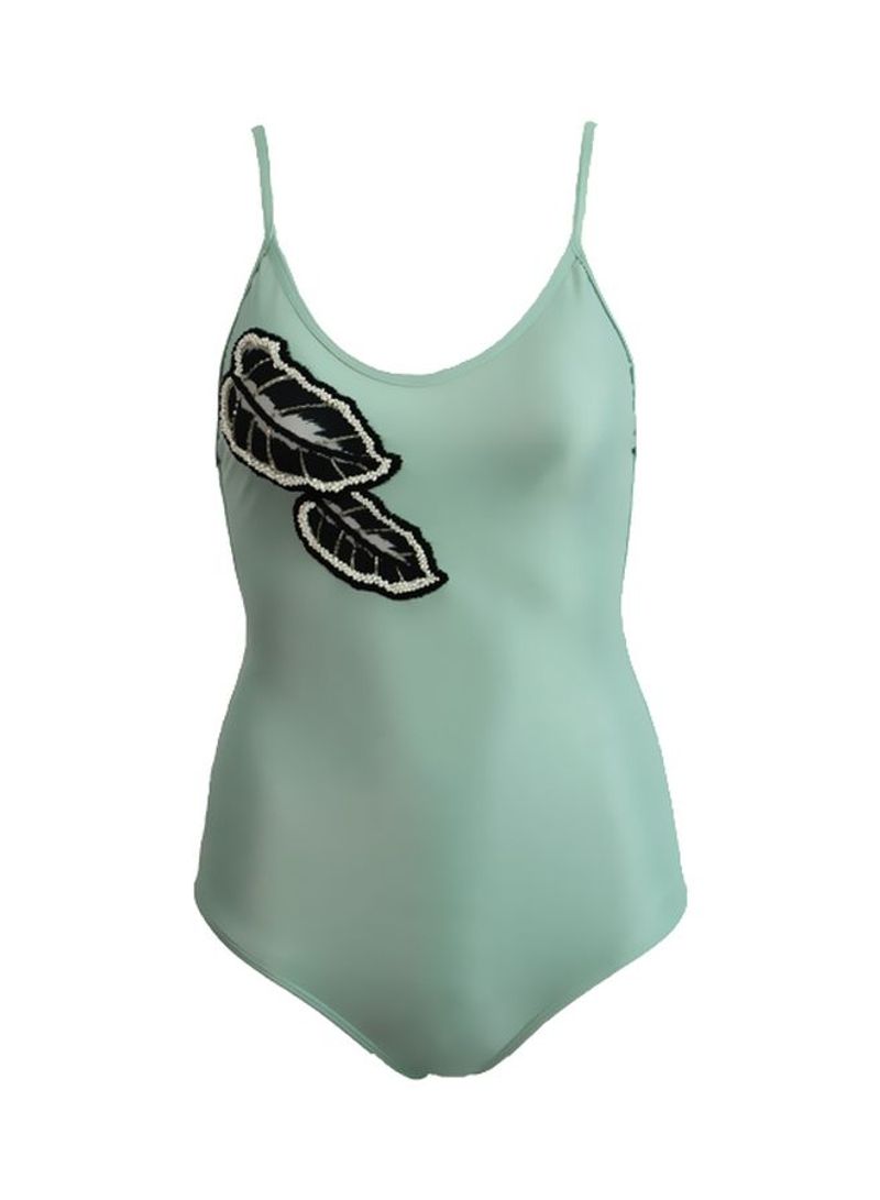 Leaf Embroidered Swimsuit Green/Black