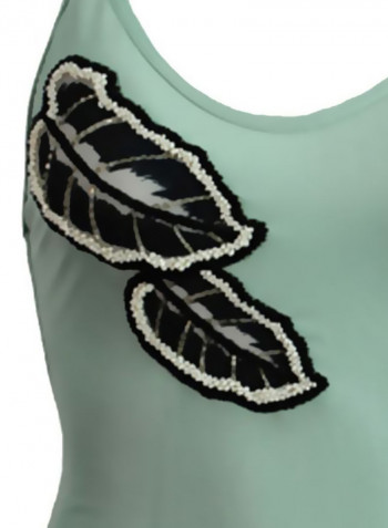 Leaf Embroidered Swimsuit Green/Black