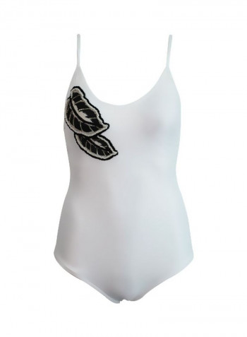 Leaf Embroidered Swimsuit White/Black