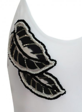Leaf Embroidered Swimsuit White/Black