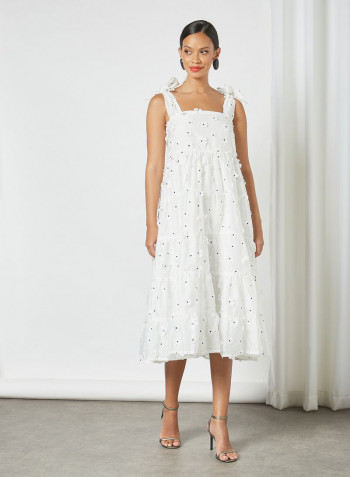 All-Over Flower Applique Dress Ivory