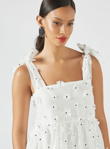 All-Over Flower Applique Dress Ivory