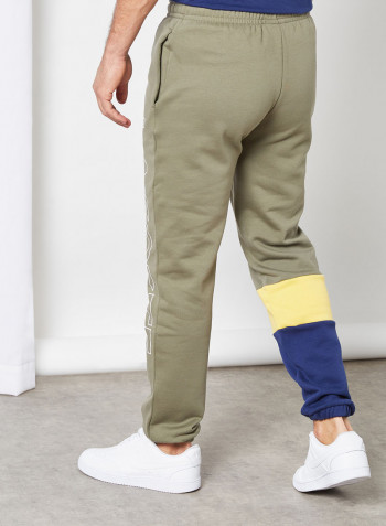 Colourblock Fleece Sweatpants Khaki Green/Yellow/Blue • XHR