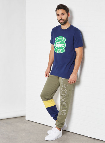 Colourblock Fleece Sweatpants Khaki Green/Yellow/Blue • XHR