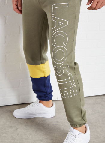 Colourblock Fleece Sweatpants Khaki Green/Yellow/Blue • XHR