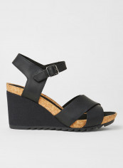 Flex Sun Leather Wedge Sandals Black