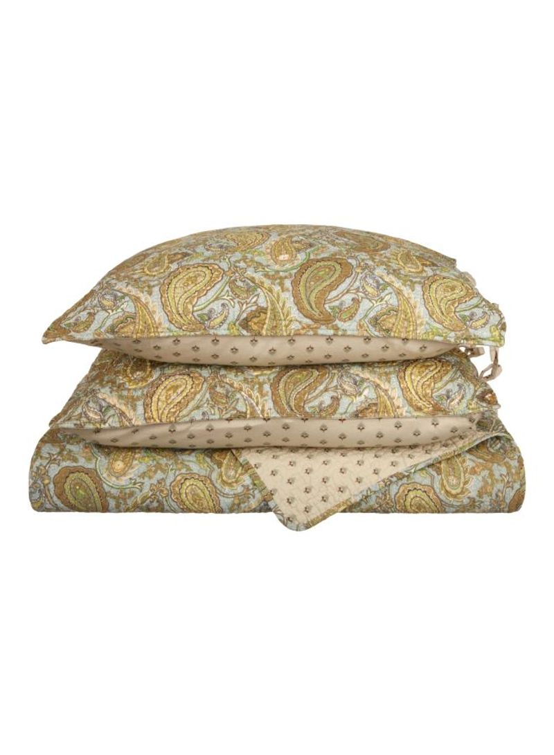 3-Piece Printed Quilt Set Green/Yellow/Brown King