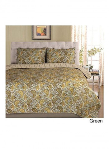 3-Piece Printed Quilt Set Green/Yellow/Brown King