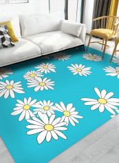 1 Piece Rug Anti-Skidding Flower Print Soft Living Room Bedroom Floor Mat Blue 140*200(W*L)cmcm