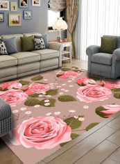 1 Piece Rug Anti-Skidding Rose Print Soft Living Room Bedroom Floor Mat Pink 140*200(W*L)cmcm