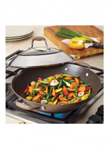 Nonstick Stir Fry Wok Pan With Lid Bronze Brown 14inch
