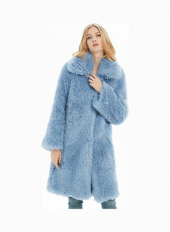 Solid Long Sleeves Overcoat Light Blue