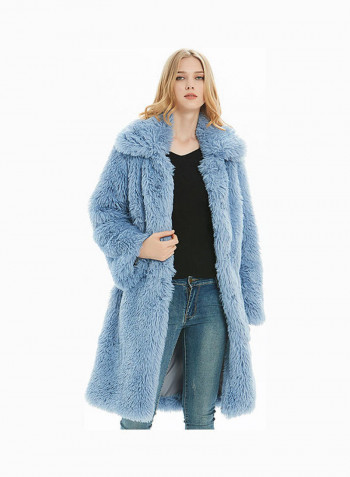 Solid Long Sleeves Overcoat Light Blue