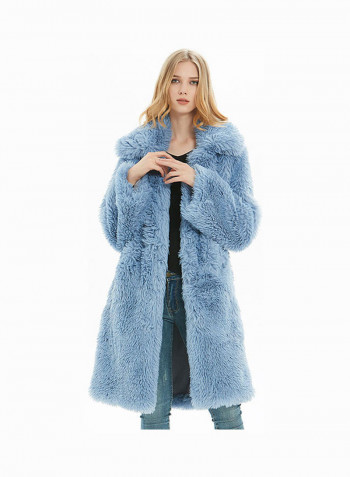 Solid Long Sleeves Overcoat Light Blue