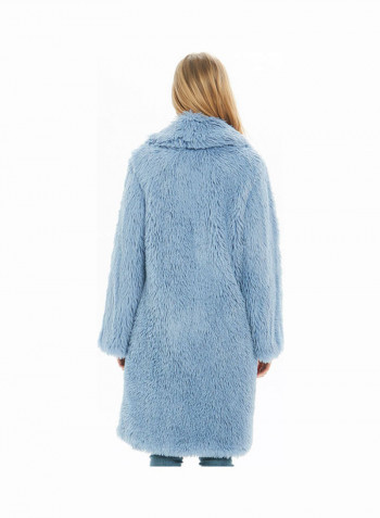 Solid Long Sleeves Overcoat Light Blue