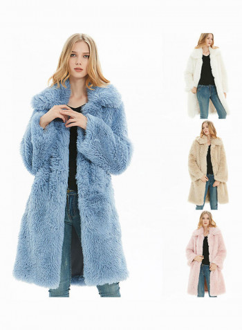 Solid Long Sleeves Overcoat Light Blue