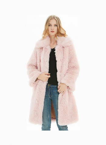 Solid Long Sleeves Overcoat Light Pink