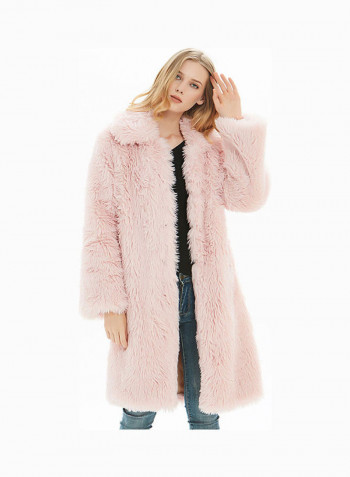 Solid Long Sleeves Overcoat Light Pink