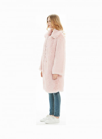 Solid Long Sleeves Overcoat Light Pink