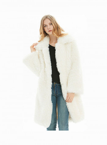 Solid Long Sleeves Overcoat White