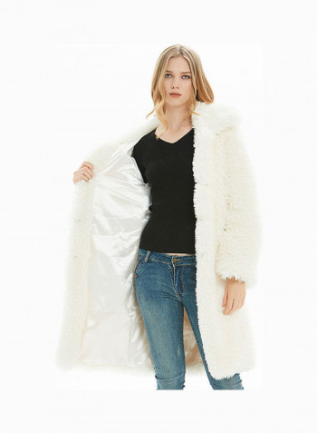 Solid Long Sleeves Overcoat White