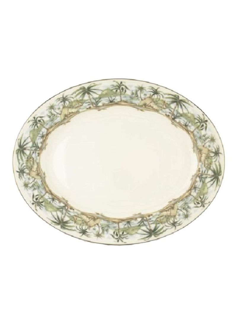 Bone China Oval Platter White/Green 16inch