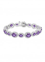 925 Sterling Silver Amethyst And Topaz Studded Tennis Bracelet