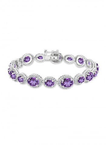 925 Sterling Silver Amethyst And Topaz Studded Tennis Bracelet