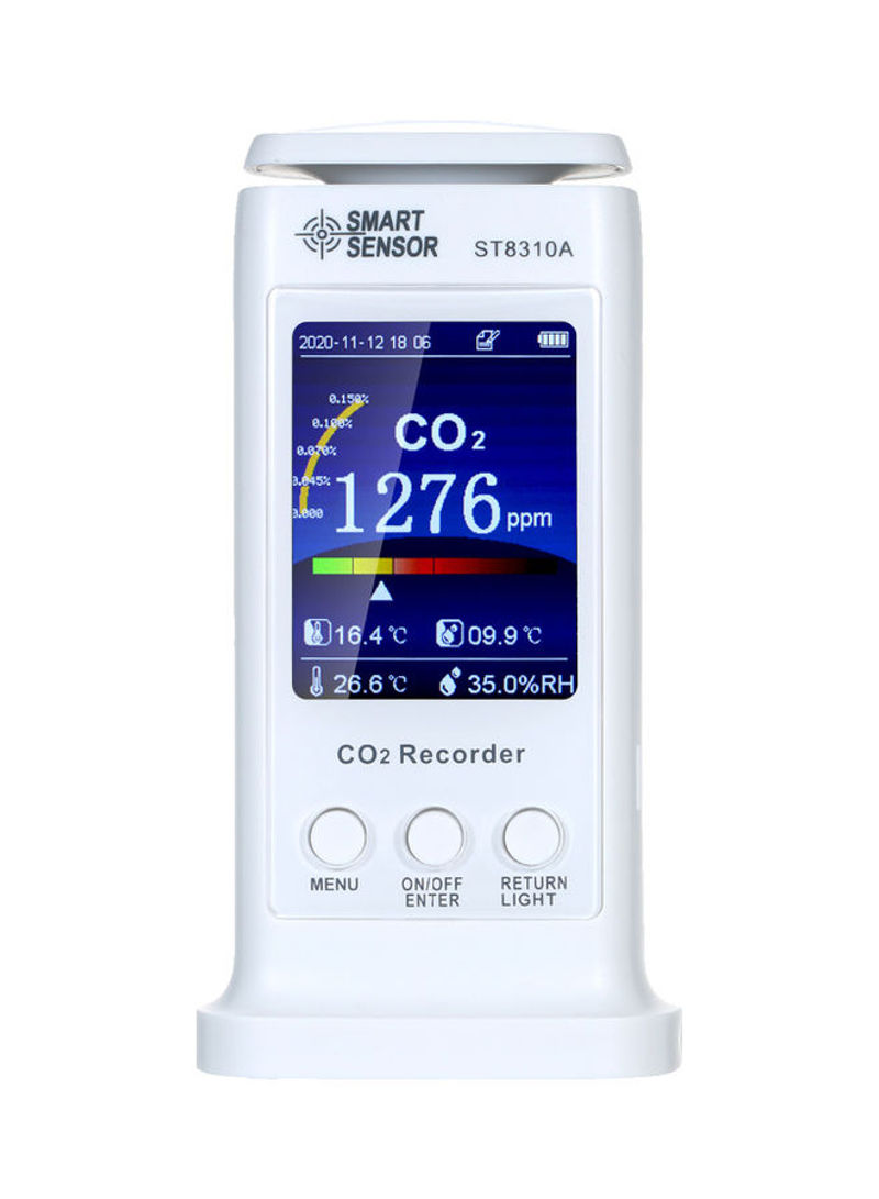 LCD CO2 Carbon Dioxide Tester Multi-functional  Quality Detector  USB Rechargeable CO2 Meter Temperature Humidity Monitor 80000 Groups Data Logger Air Analyzer White 19.50*9.00*11.50cm